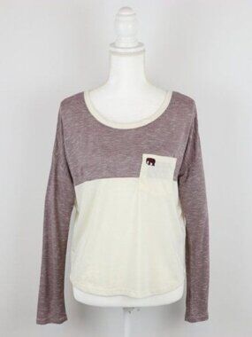 Empyre Women's Small Purple Cream Scoop Neck Long Sleeve Knit Pocket Tee